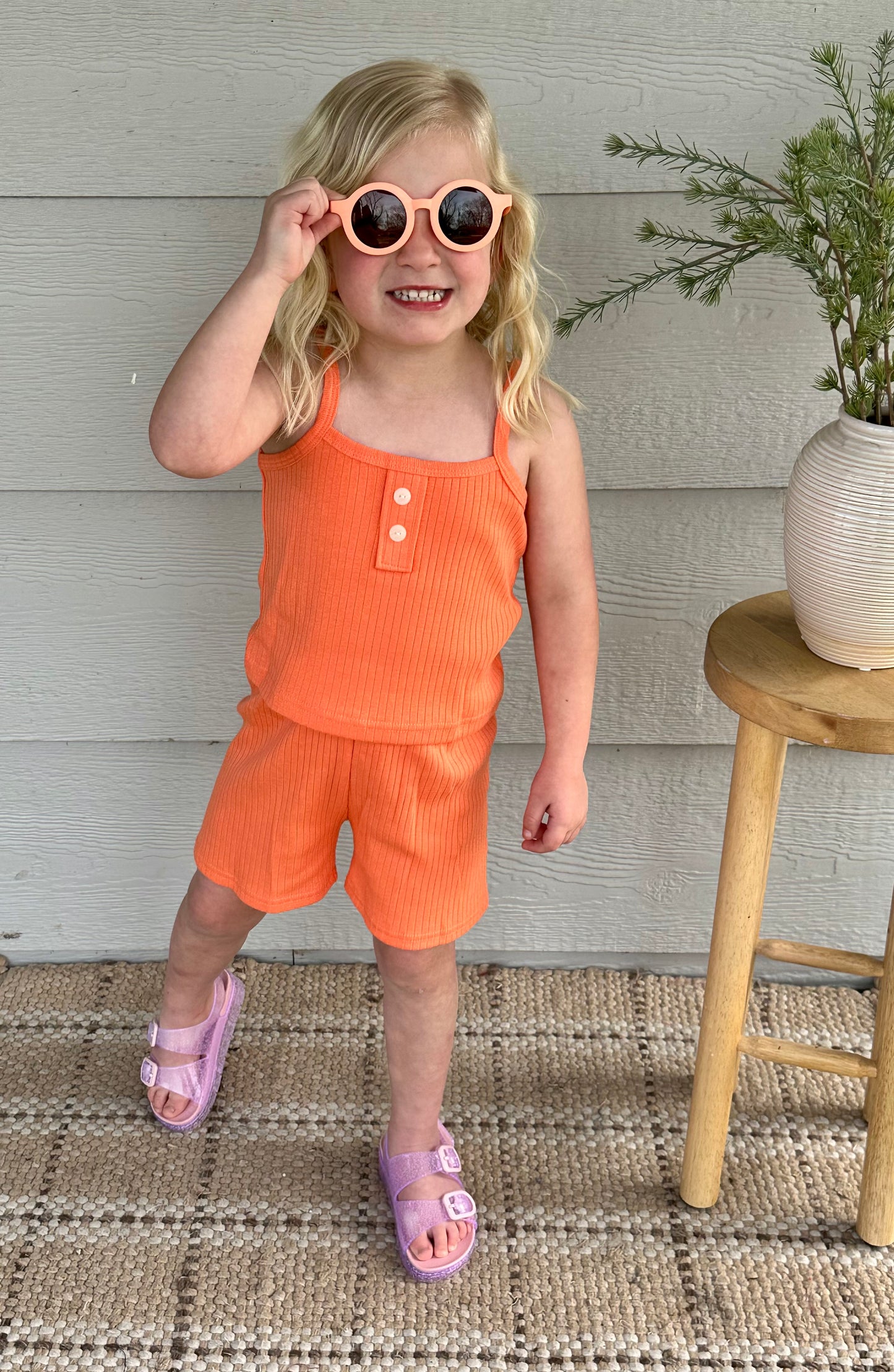 ORANGE RIBBED SHORT SET