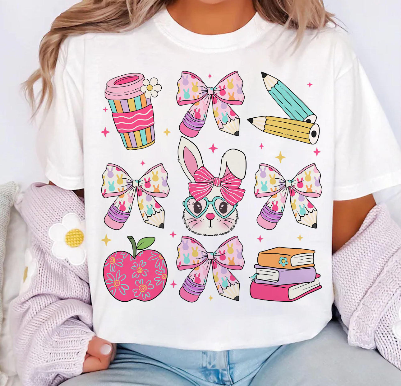 TEACHER BUNNY BOW TEE