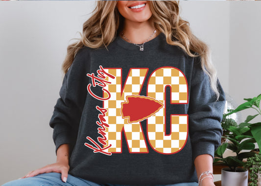 Dark Grey KC Checkered Arrowhead Crew