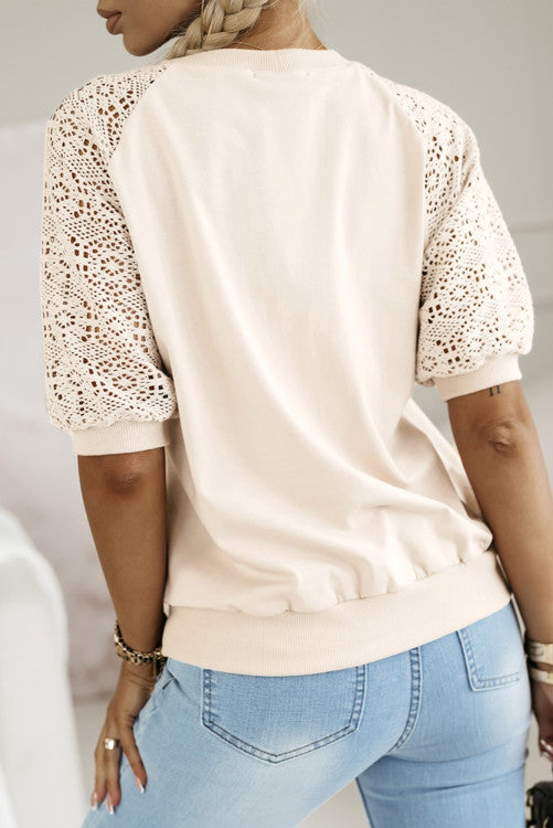 IVORY CROCHET SLEEVE TOP