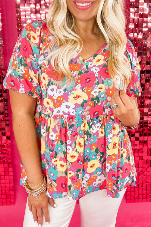 PUFF SLEEVE FLORAL BABYDOLL TOP