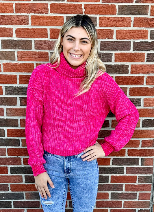 CHENILLE TURTLENECK SWEATER: PINK