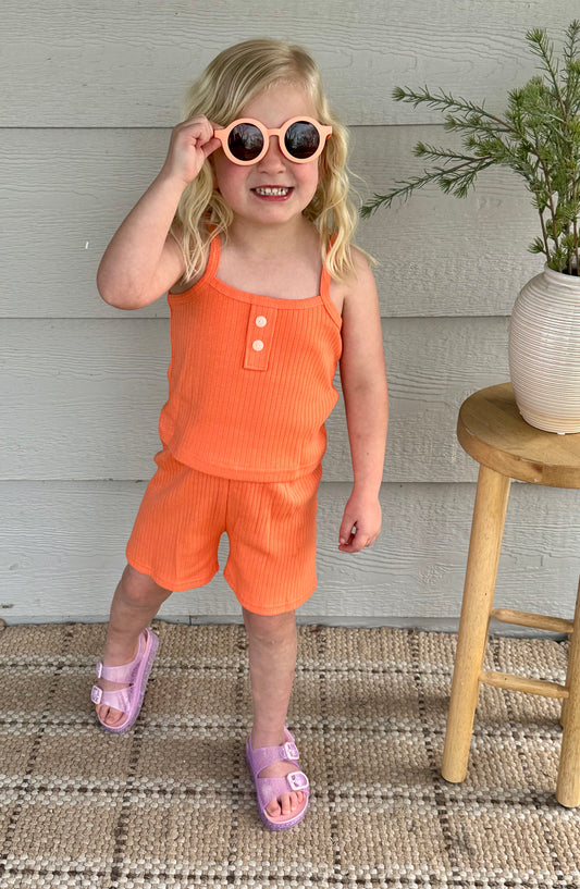 ORANGE RIBBED SHORT SET