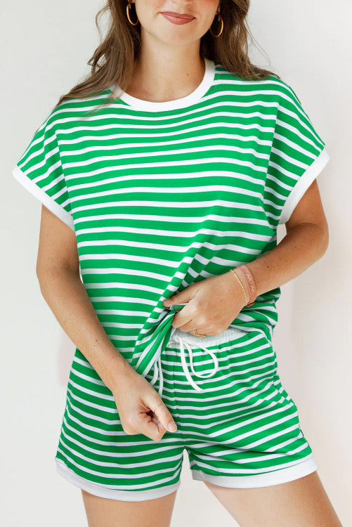 GREEN STRIPED SHORT SET