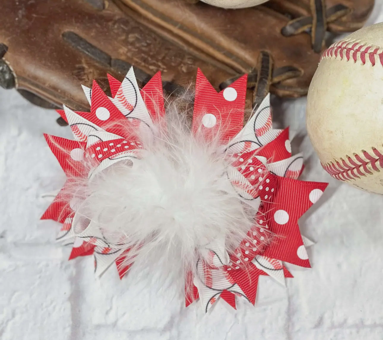 BASEBALL MARABOU BOW