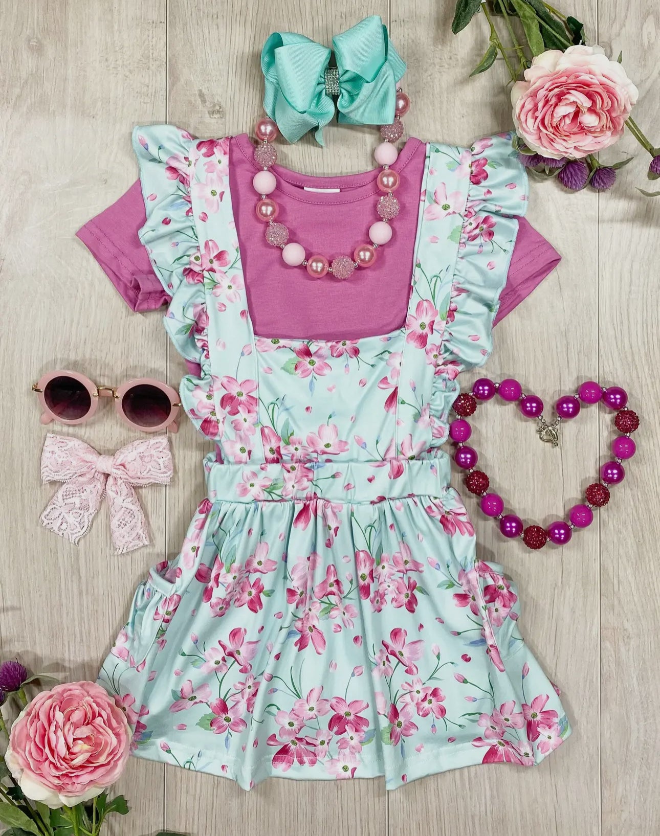 PINK/BLUE FLORAL ROMPER&TEE