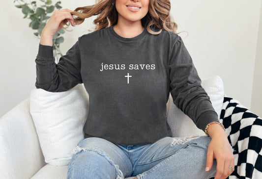 Jesus Saves Cross LS Tee